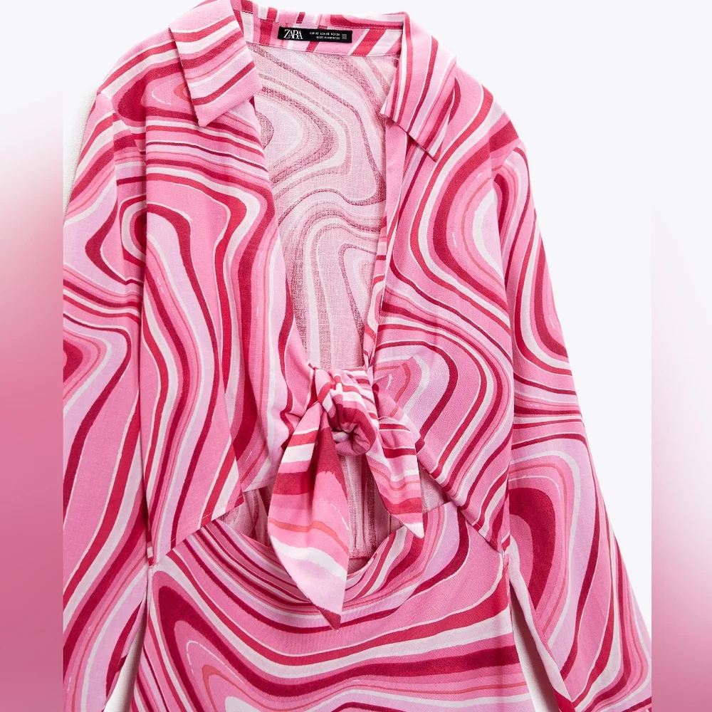 Zara Barbie Linen Blend Cut Out Psychedelic Print - Picture 5 of 11